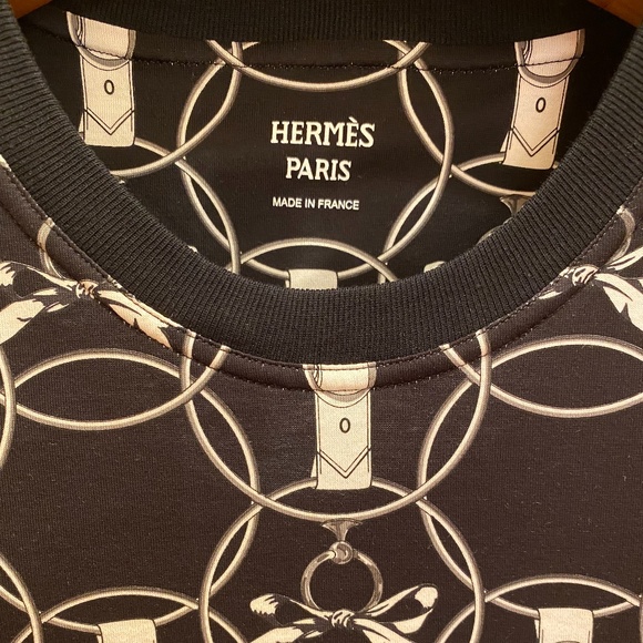 HERMES BLACK WHITE STRAIGHT T-SHIRT IN COTTON SIGNATURE PRINT SIZE 36 - Picture 13 of 13